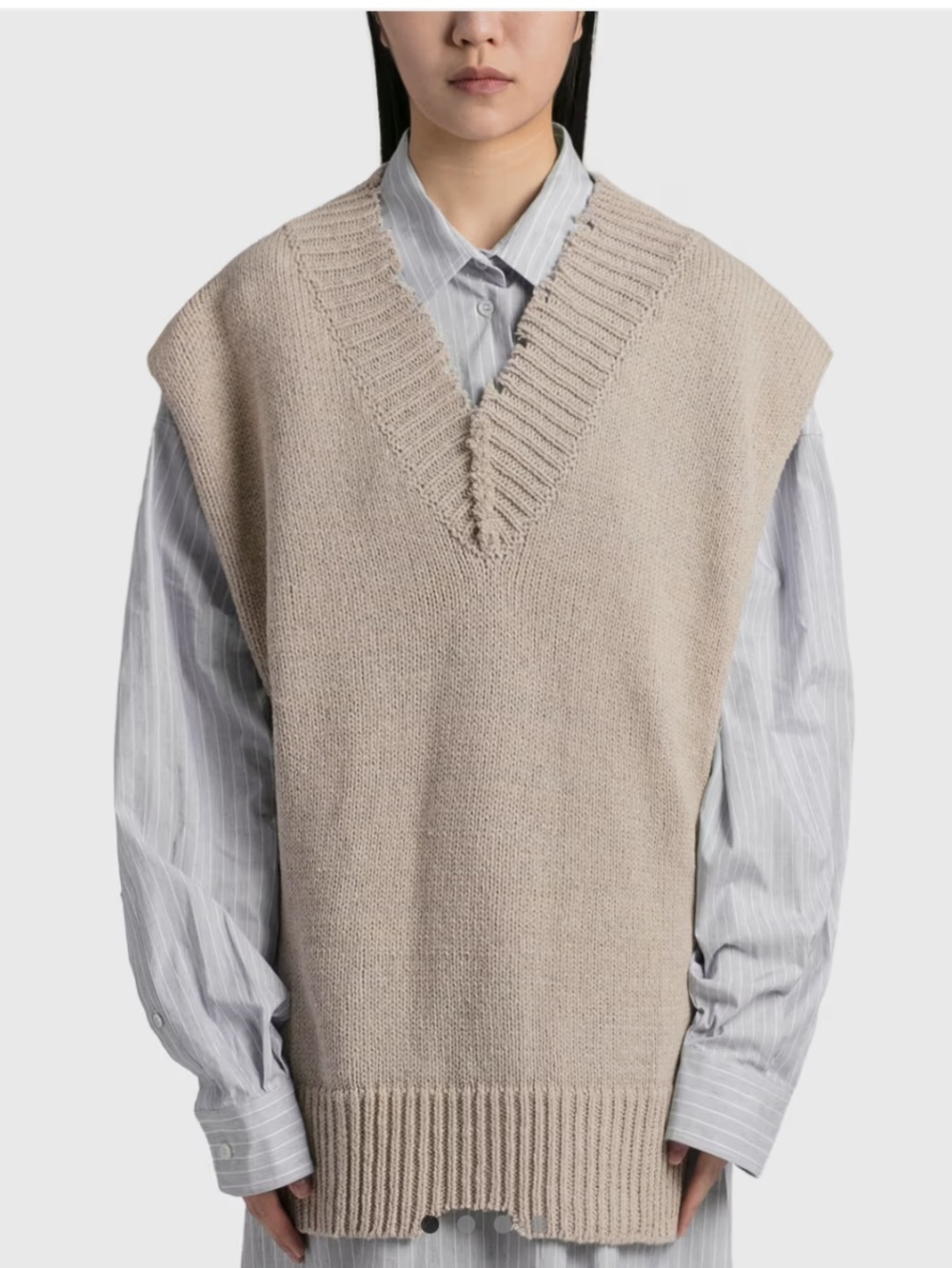 Veronica Beard Collina Turtleneck Sweater Vest in oatmeal beige.